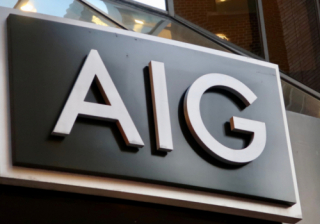 outside of a building with AIG signage